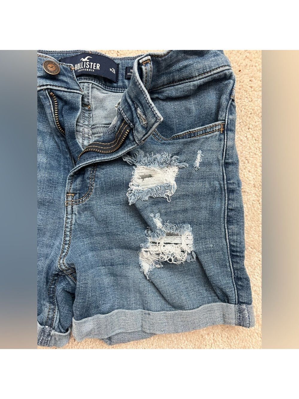 Hollister Distressed Rolled Cuff Denim Shorts - Blue
